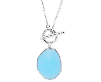 Sterling Silver Aqua Chalcedony T-Bar Necklace