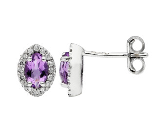 18ct White Gold Amethyst & Diamond Marquise Halo Stud Earrings
