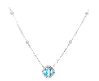 9ct White Gold Diamond & 0.82ct Aquamarine Necklace