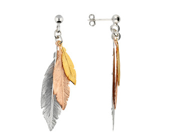 Sterling Silver Yellow & Rose Gold Plated Feather Earrings