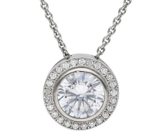 Sterling Silver Cubic Zirconia Round Halo Pendant Necklace