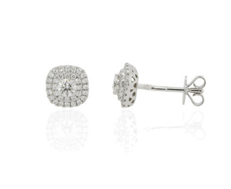 18ct White Gold & Diamond Halo Cluster Stud Earrings