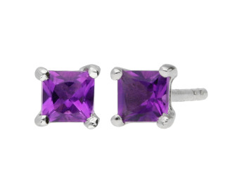 9ct White Gold 3mm Amethyst Solitaire Sqaure Shape Stud Earrings 