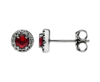 18ct White Gold 0.55ct Ruby & 0.13ct Diamond Halo Stud Earrings