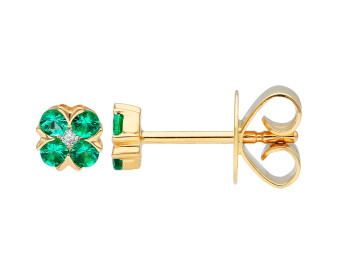 18ct Yellow Gold Emerald & Diamond Posy Stud Earrings