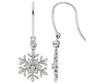 18ct White Gold Diamond Snowflake Drop Earrings