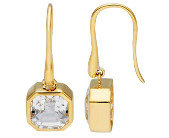 9ct Yellow Gold White Topaz Solitaire Drop Earrings 