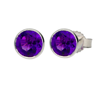 9ct White Gold 5mm Round Amethyst Solitaire Stud Earrings