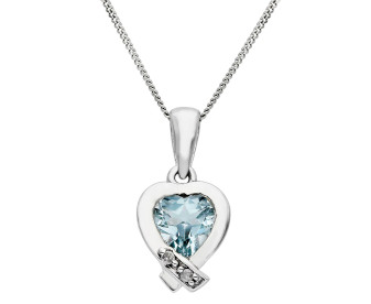 9ct White Gold Aquamarine & Diamond Heart Pendant