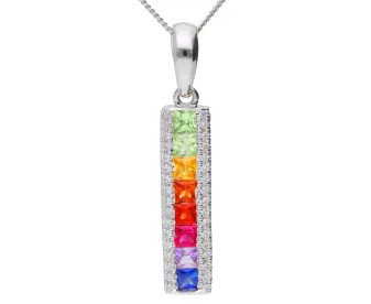 18ct White Gold Rainbow Sapphire & Diamond Fancy Pendant