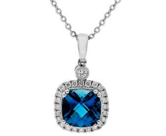 9ct White Gold Diamond &1.98ct London Blue Topaz Pendant