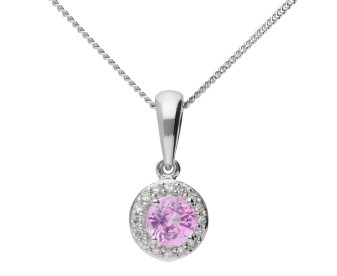 9ct White Gold Pink Sapphire & Diamond Pendant