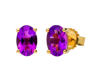 9ct Yellow Gold 6mm Amethyst Solitaire Oval Shape Stud Earrings