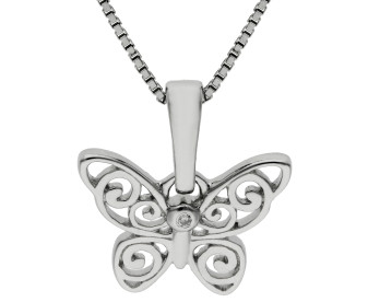 Sterling Silver & Diamond Filigree Butterfly Children's Necklace
