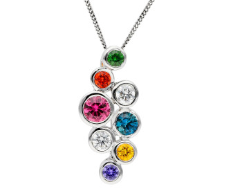 18ct White Gold Rainbow Sapphire & Diamond Bubble Pendant