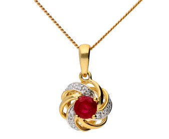 9ct Yellow Gold Ruby & Diamond Pendant
