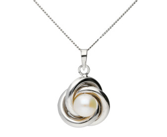 9ct White Gold Fresh Water Pearl Knot Pendant