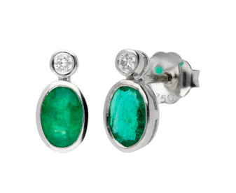 18ct White Gold Emerald & Diamond Stud Earrings
