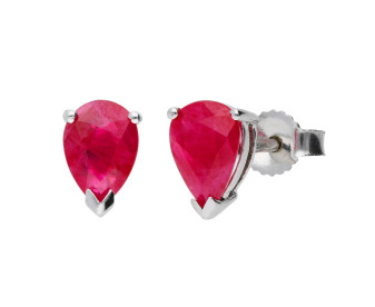 9ct White Gold Ruby Pear Shaped Solitaire Stud Earrings