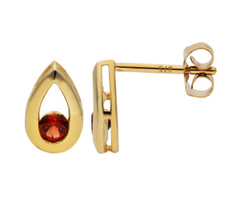 9ct Yellow Gold Garnet Pear Shape Stud Earrings