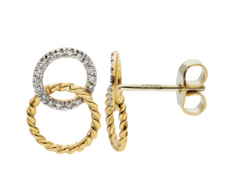 9ct Yellow Gold & Diamond Double Circle Stud Earrings