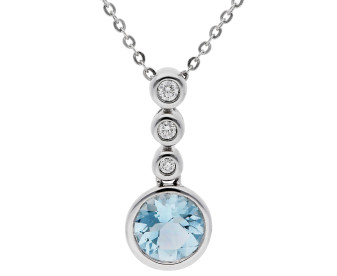 9ct White Gold Aquamarine & Diamond Drop Pendant Necklace