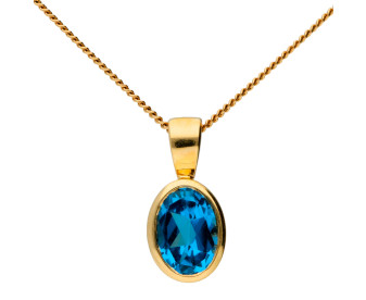 9ct Yellow Gold 7mm Swiss Blue Topaz Solitaire Oval Shape Pendant