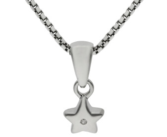 Sterling Silver & Diamond Children's Star Necklace