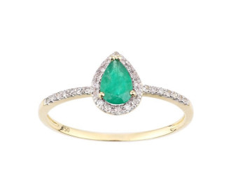 18ct Yellow Gold Emerald & Diamond Pear Shape Cluster Ring