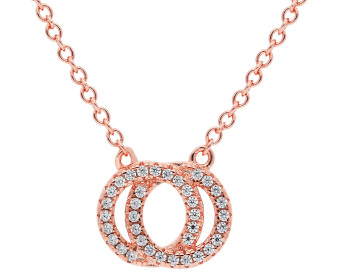 Sterling Silver & Rose Plating Cubic Zirconia Interlocking Circles Necklace