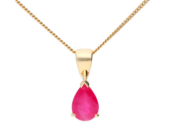 9ct Yellow Gold 7mm Ruby Solitaire Pear Shape Pendant