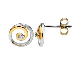 9ct Yellow & White Gold Diamond Swirl Stud Earrings