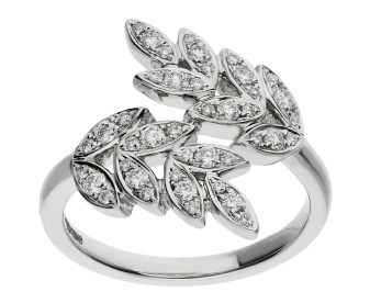 18ct White Gold & Diamond Barleycorn Leaf Dress Ring