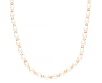 9ct Yellow Gold White & Pink Rice Pearl Necklace