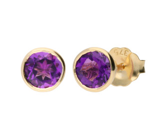 9ct Yellow Gold 5mm Amethyst Solitaire Round Shape Stud Earrings 