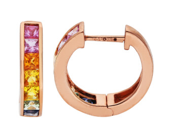 9ct Rose Gold Rainbow Sapphire Huggie Hoop Earrings