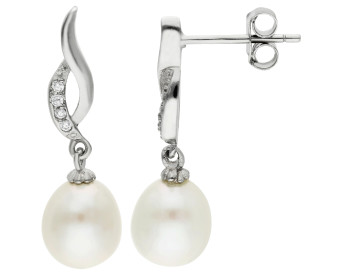 Sterling Silver, Cubic Zirconia & Pearl Drop Earrings