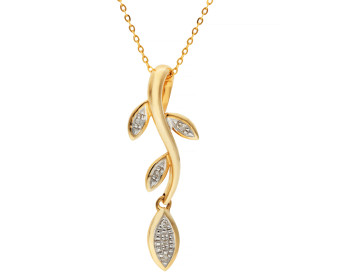 9ct Yellow Gold & Diamond Leaf Drop Pendant