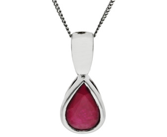 9ct White Gold 7mm Pear Ruby Solitaire Pendant