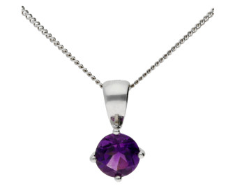 9ct White Gold 5mm Amethyst Solitaire Pendant