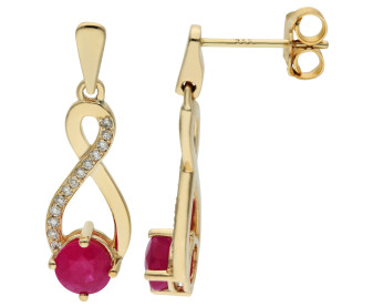 9ct Yellow Gold Ruby & Diamond Drop Earrings