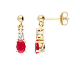 9ct Yellow Gold Ruby & Diamond Fancy Drop Earrings 
