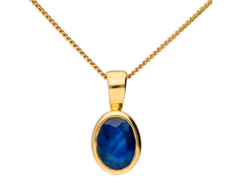 9ct Yellow Gold 7mm Sapphire Rub Over Solitaire Pendant