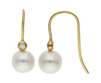 18ct Yellow Gold Cultured Pearl & Diamond Drop Earrings 