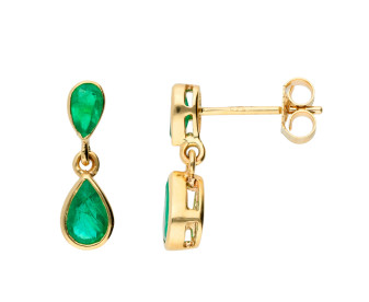 9ct Yellow Gold Emerald Double Drop Pear Shape Earrings 