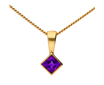 9ct Yellow Gold 3mm Amethyst Solitaire Rub Over Pendant