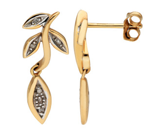 9ct Yellow Gold & Diamond Leaf Drop Earrings