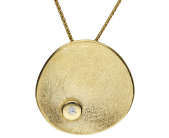 9ct Yellow Gold & CZ Brushed Disc Pendant