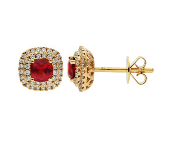 18ct Yellow Gold Diamond & Ruby Earrings