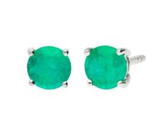 9ct White Gold 5mm Emerald Solitaire Round Shape Stud Earrings 